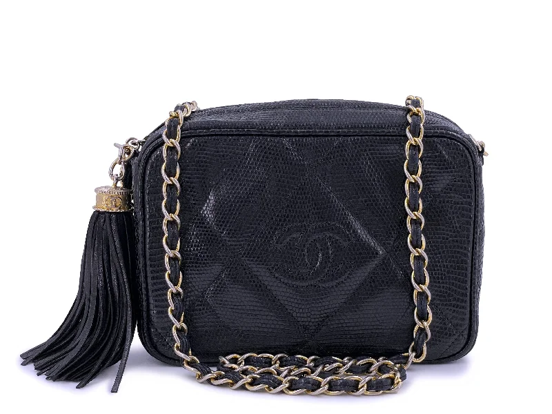 Chanel Luxury Handbag for High - End EventsChanel 1989 Vintage Lizard Mini Camera Case Bag Black 24k GHW