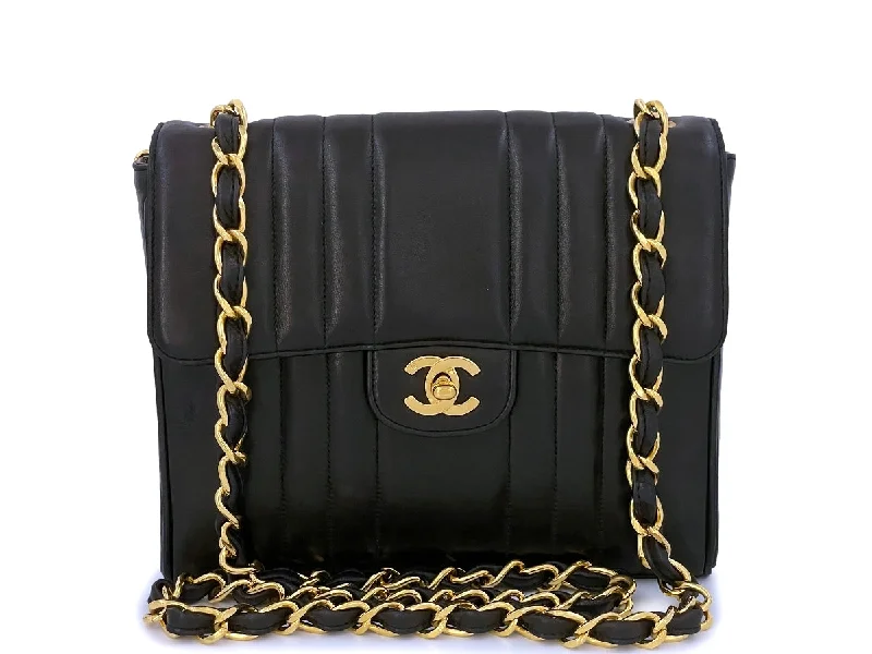 Chanel Quilted Leather Shoulder Bag for FashionistasChanel 1992 Vintage Mademoiselle Square Classic Flap Bag Black Lambskin 24k GHW