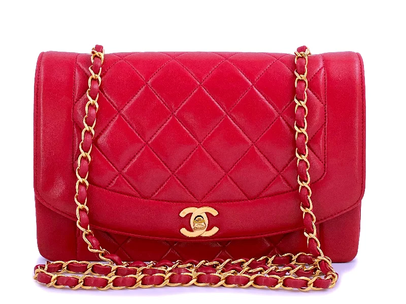 Chanel Luxury Handbag for High - End EventsChanel 1992 Vintage Red Diana Flap Bag Lambskin Medium 24k GHW