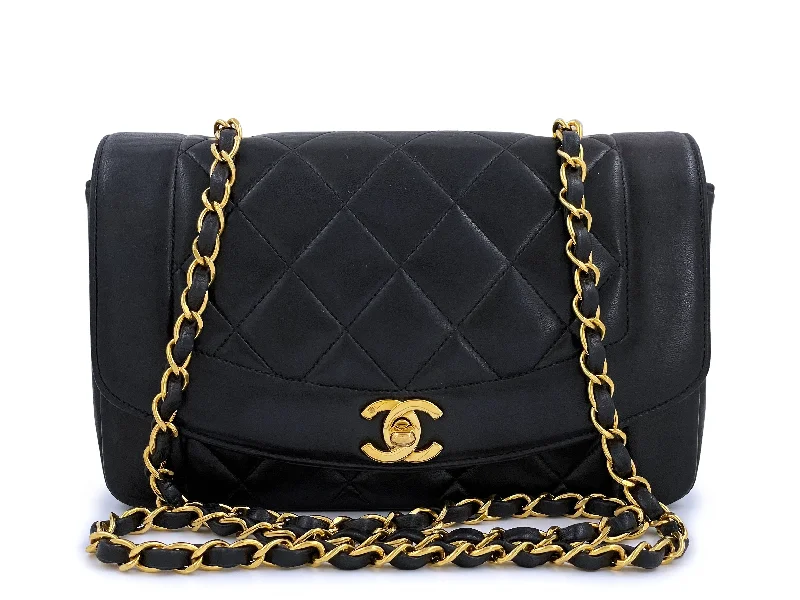 Chanel Chain Strap Handbag for Everyday UseChanel 1993 Vintage Black Small Diana Flap Bag 24k GHW Lambskin