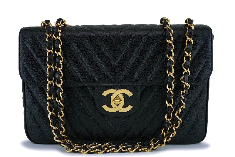 Chanel Medium Tote Bag for Office LadiesChanel 1994 Vintage Black Chevron Caviar Maxi "Jumbo XL" Classic Flap Bag 24k GHW