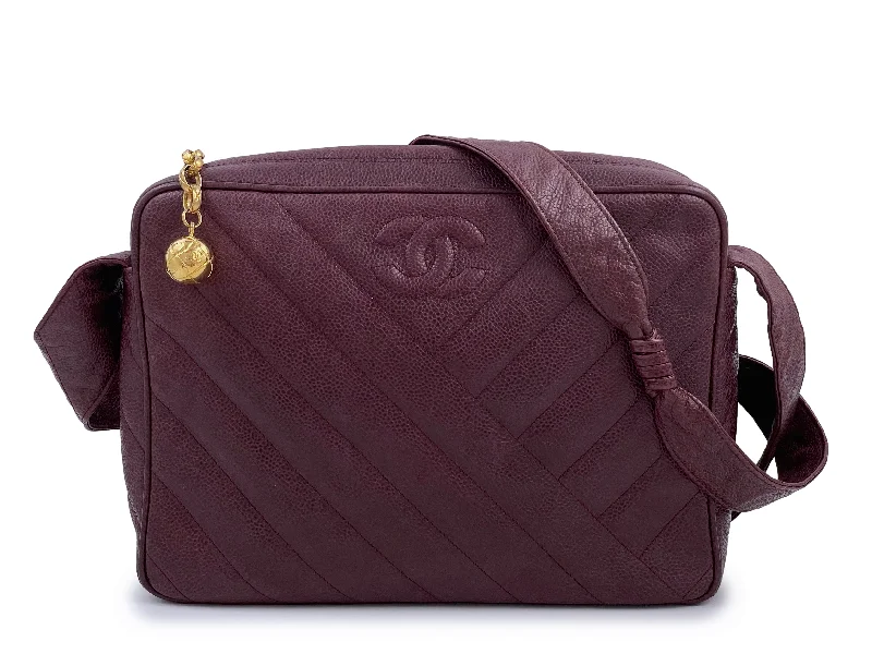 Chanel All - Match Handbag for Versatile StylingChanel 1994 Vintage Chevron Camera Case Messenger Bag Wine Red Burgundy