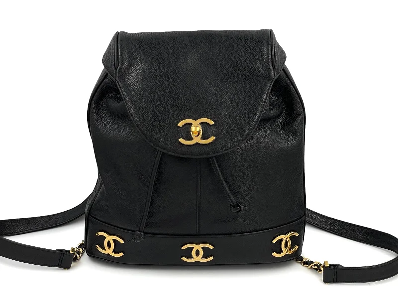 Chanel Medium Tote Bag for Office LadiesChanel 1996 Vintage Black Caviar Golden CC Backpack Bag 24k GHW