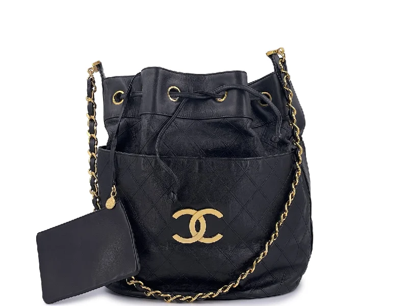 Chanel Black Handbag for Business MeetingsChanel Black Calfskin Vintage Oversized CC Bucket Bag 24k GHW