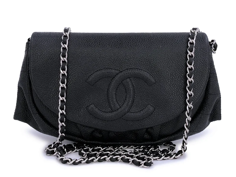 Chanel Luxury Handbag for High - End EventsChanel Black Caviar Half Moon Wallet on Chain WOC Flap Bag SHW