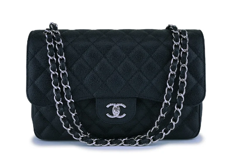 Chanel Black Handbag for Business MeetingsChanel Black Caviar Jumbo Classic Double Flap Bag SHW