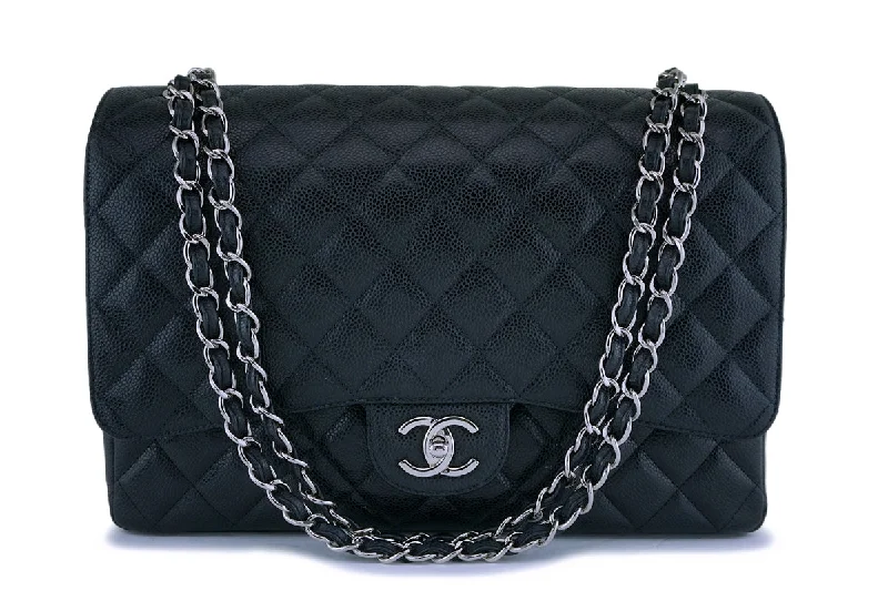 Chanel Black Handbag for Business MeetingsChanel Black Caviar Maxi Classic Double Flap Bag SHW