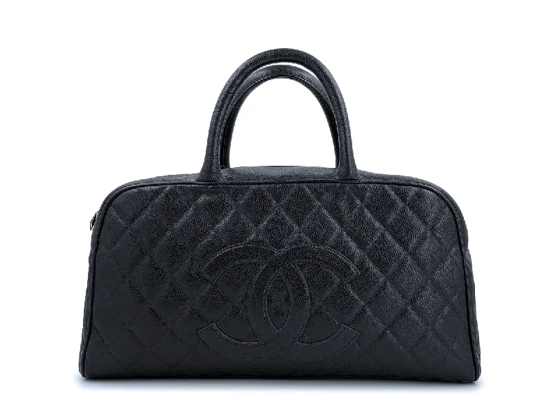 Chanel Black Handbag for Business MeetingsChanel Black Caviar Quilted Large Bowler Bag