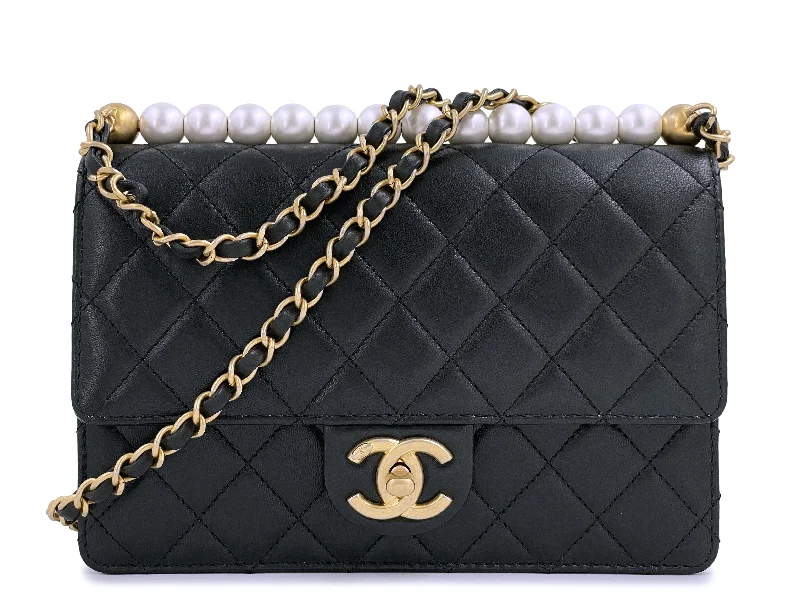 Chanel Chain Strap Handbag for Everyday UseChanel Black Chic Pearls Quilted Pearl Flap Bag