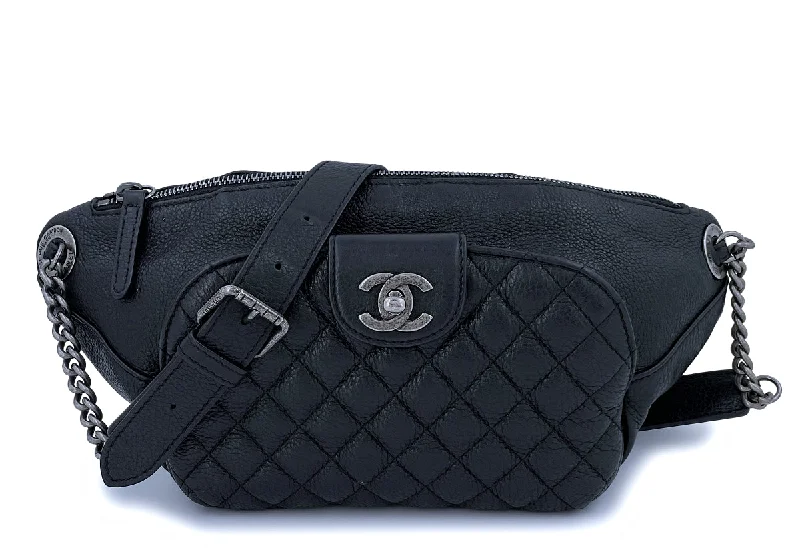 Chanel Luxury Handbag for High - End EventsChanel Black Grained Calfskin Quilted Classic Fanny Pack Bag RHW