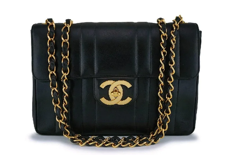 Chanel Designer Handbag with Unique DesignChanel Black Vintage Lambskin Mademoiselle Jumbo Classic Flap Bag 24k GHW