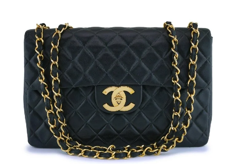 Chanel Designer Handbag with Unique DesignChanel Black Vintage Lambskin Maxi "Jumbo XL" Classic Flap Bag 24k GHW