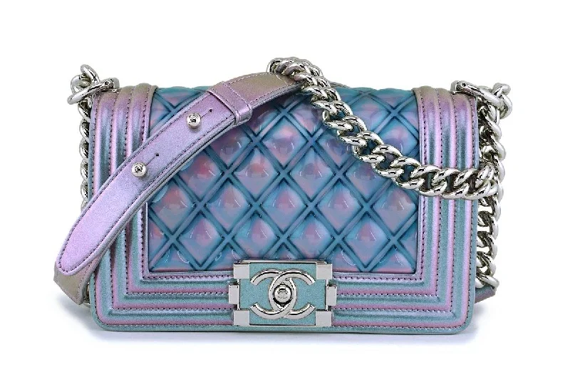 Chanel Designer Handbag with Unique DesignChanel Iridescent Purple Mermaid Small Water Boy Flap Bag