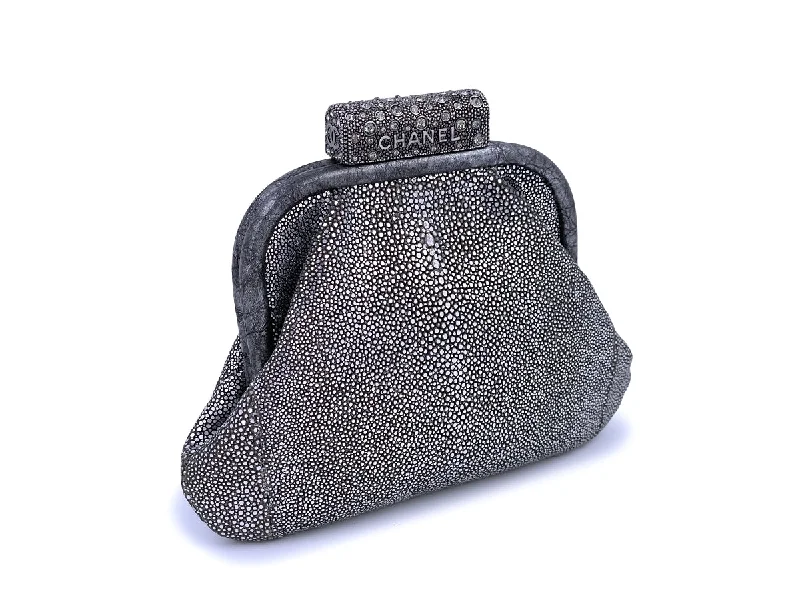 Chanel Designer Handbag with Unique DesignChanel Limited Stingray Crystals Degrade Framed Evening Clutch Bag Silver