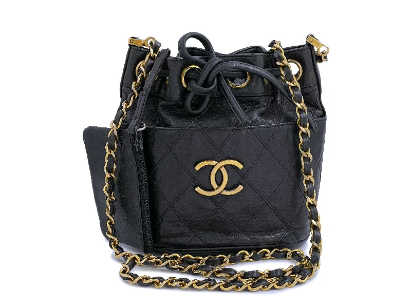 Chanel Chain Strap Handbag for Everyday UseRare Chanel Vintage 1987 Miniature Drawstring Mini Bucket Bag 24k GHW Black