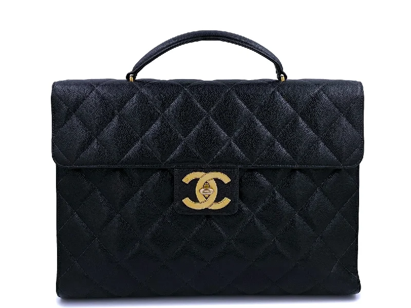 Chanel Black Handbag for Business MeetingsChanel Vintage Black Caviar Classic Briefcase Quilted Tote Bag 24k GHW