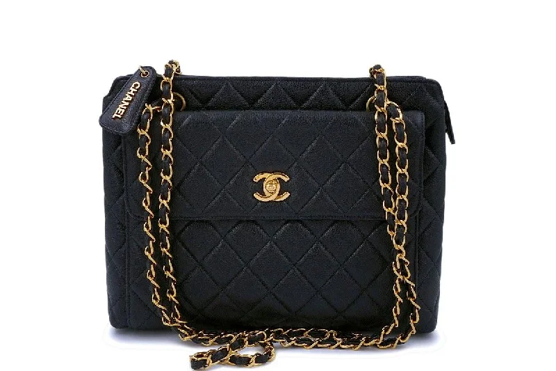 Chanel All - Match Handbag for Versatile StylingChanel Vintage Black Caviar Front Flap Tote Bag 24k GHW