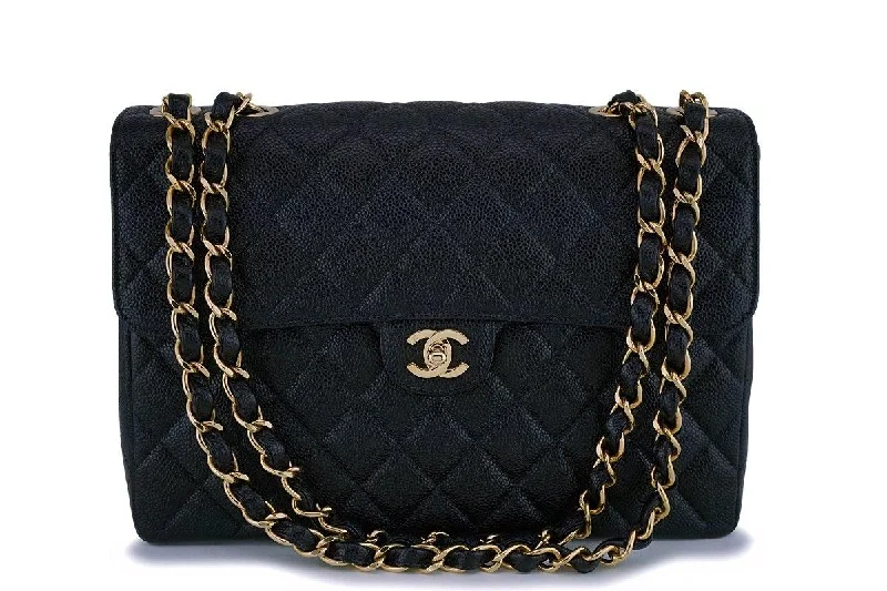 Chanel Designer Handbag with Unique DesignChanel Vintage Black Caviar Jumbo Classic Flap Bag 24k GHW