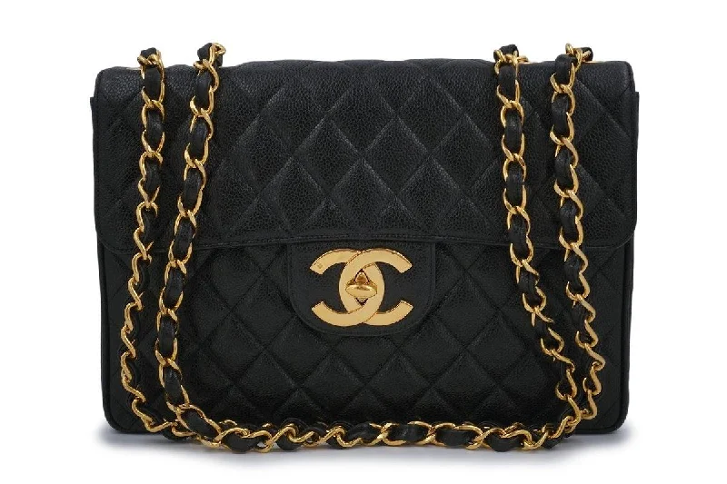 Chanel All - Match Handbag for Versatile StylingChanel Vintage Black Caviar Jumbo Classic Flap Bag 24k GHW