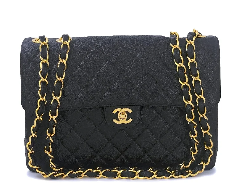 Chanel Quilted Leather Shoulder Bag for FashionistasChanel Vintage Black Caviar Jumbo Classic Flap Bag 24k GHW