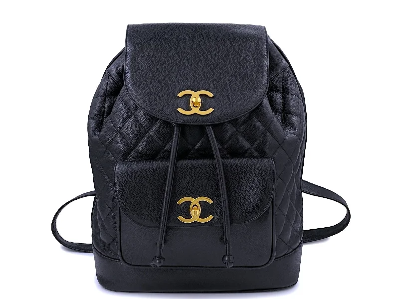 Chanel Handbag with Adjustable Strap for ComfortChanel Vintage Black Caviar Large Quilted Backpack Bag 24k GHW