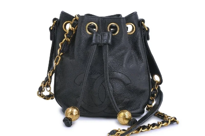 Chanel Luxury Handbag for High - End EventsChanel Vintage Black Caviar Mini Drawstring Bucket Pouch Bag 24k GHW