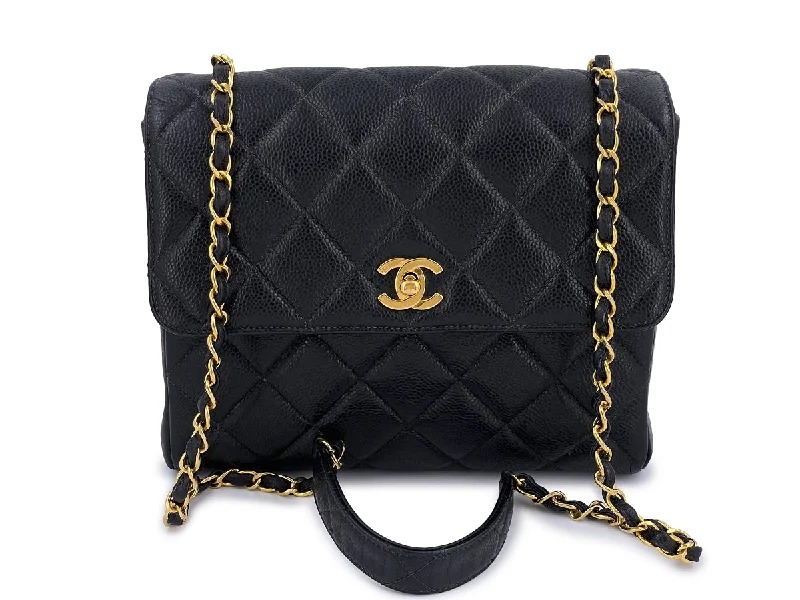 Chanel All - Match Handbag for Versatile StylingChanel Vintage Black Caviar Square Classic Flap Crossbody Bag 24k GHW