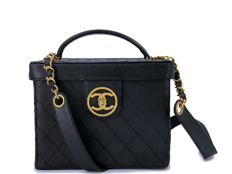 Chanel Luxury Handbag for High - End EventsChanel Vintage Black CC Box Vanity Case Bag w/Strap 24k GHW