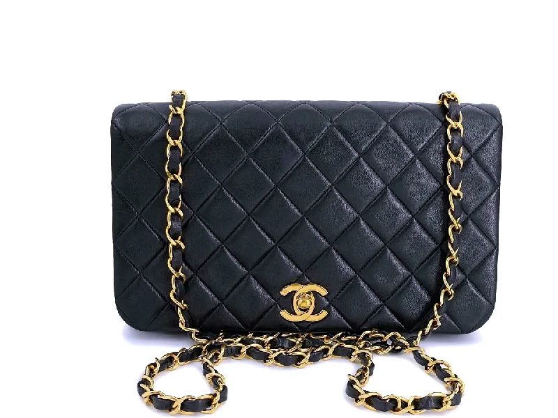 Chanel Black Handbag for Business MeetingsChanel Vintage Black Classic Full Flap Shoulder Bag Lambskin 24k GHW