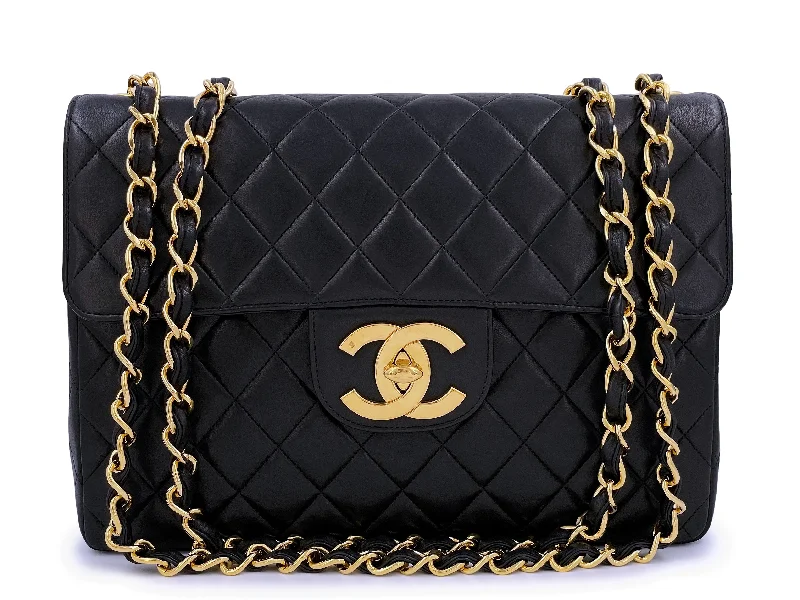 Chanel Luxury Handbag for High - End EventsChanel Vintage Black Jumbo Classic Flap Bag 24k GHW Lambskin