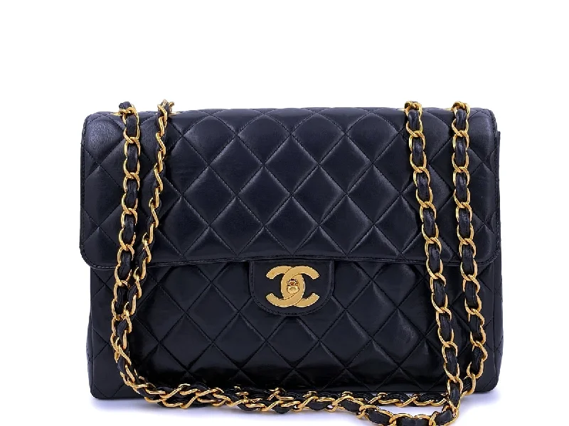 Chanel All - Match Handbag for Versatile StylingChanel Vintage Black Jumbo Classic Flap Bag Lambskin 24k GHW