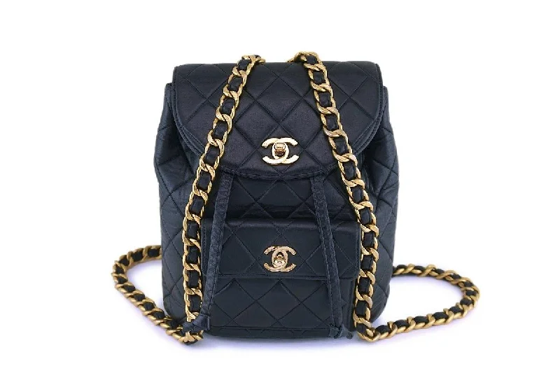 Chanel All - Match Handbag for Versatile StylingChanel Vintage Black Lambskin Classic Quilted Backpack Bag 24k GHW