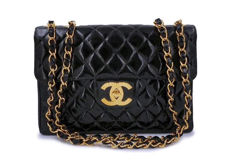 Chanel Quilted Leather Shoulder Bag for FashionistasChanel Vintage Black Patent Jumbo Classic Flap Bag 24k GHW