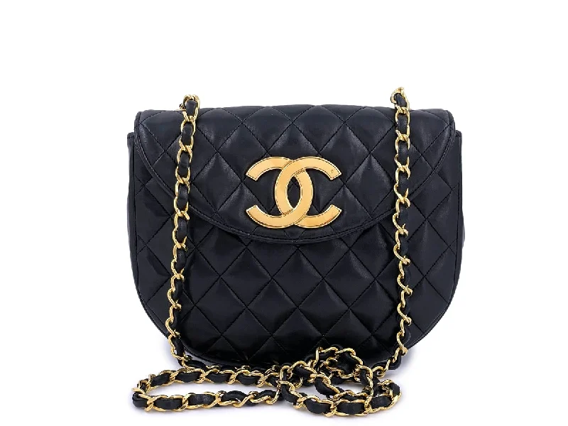 Chanel Quilted Leather Shoulder Bag for FashionistasChanel Vintage Black Round Mini Flap Bag with Oversized CC 24k GHW