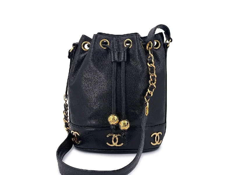 Chanel Luxury Handbag for High - End EventsChanel Vintage Black Caviar Drawstring Bucket Bag Small 24k GHW