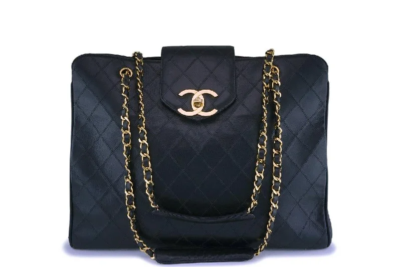 Chanel Designer Handbag with Unique DesignChanel Vintage Black Weekender Supermodel XL Shopper Tote Bag 24k GHW