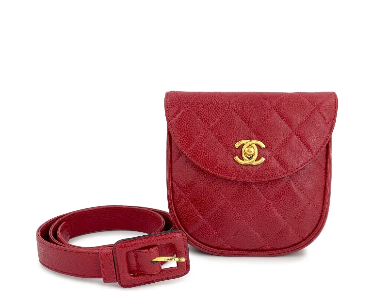 Chanel Handbag with Adjustable Strap for ComfortChanel Vintage Red Caviar Belt Bag Rounded Fanny Pack