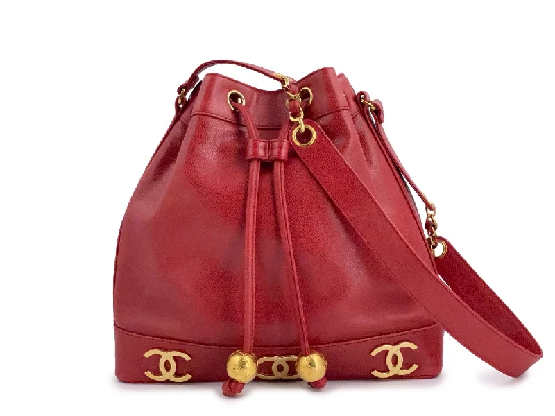 Chanel Classic Flap Bag for Evening PartyChanel Vintage Red Caviar Drawstring Bucket Tote Bag 24k GHW