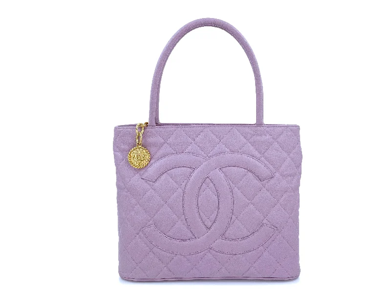 Chanel Handbag with Adjustable Strap for ComfortChanel Violet Purple Caviar Medallion Shopper Tote Bag GHW