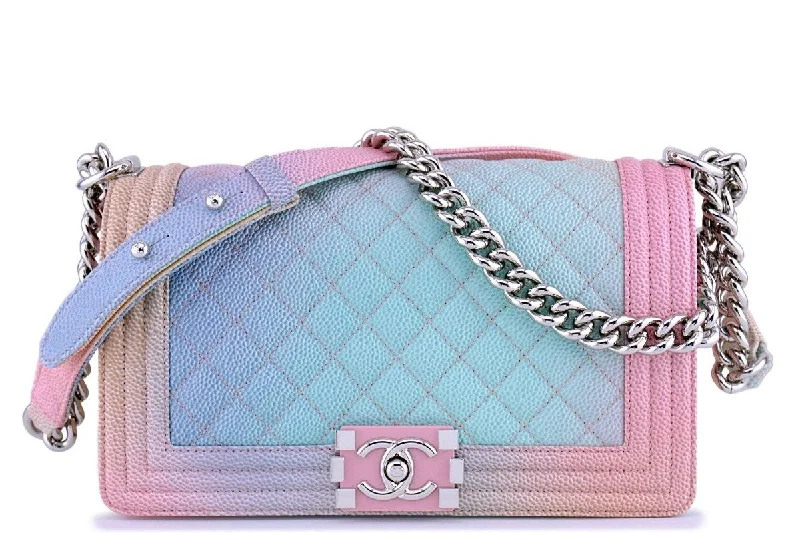 Chanel Colorful Handbag for Spring OutfitsNew 18P Chanel Multicolor Rainbow Caviar Medium Classic Boy Flap Bag