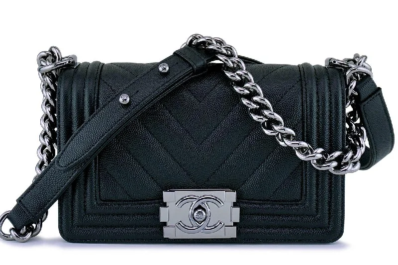 Chanel Colorful Handbag for Spring OutfitsNew 18S Chanel Black Caviar Chevron Small Boy Classic Flap Bag RHW