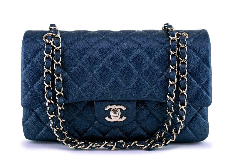 Chanel Chain Strap Handbag for Everyday UseNew 18S Chanel Pearly Navy Blue Caviar Medium Classic Double Flap Bag GHW