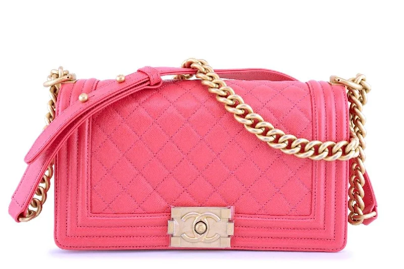 Chanel Chain Strap Handbag for Everyday UseNew 18S Chanel Pink Caviar Medium Classic Boy Flap Bag GHW