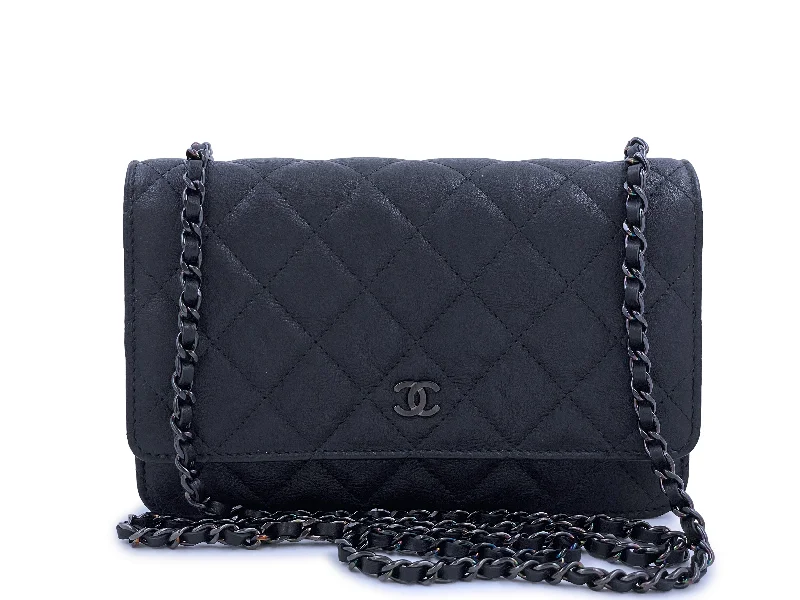 Chanel Classic Flap Bag for Evening PartyNIB 17S Chanel So Black Classic WOC Wallet on Chain Flap Bag Crumpled Calfskin