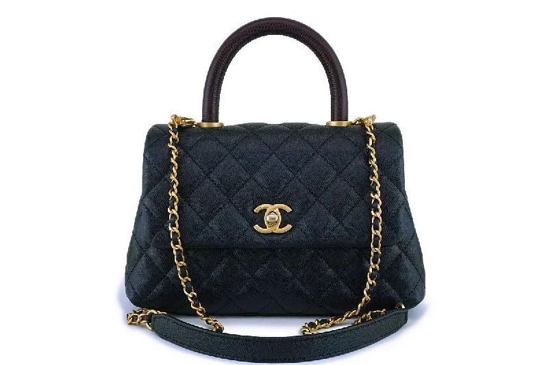 Chanel Limited Edition Handbag for CollectorsNIB 19A Chanel Black Caviar Coco Handle Mini/Small Flap Bag GHW