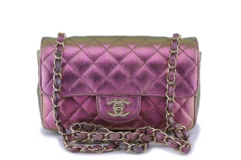 Chanel Lightweight Handbag for Daily ErrandsNIB 20B Chanel Purple Pink Iridescent Rainbow Rectangular Mini Classic Flap Bag GHW