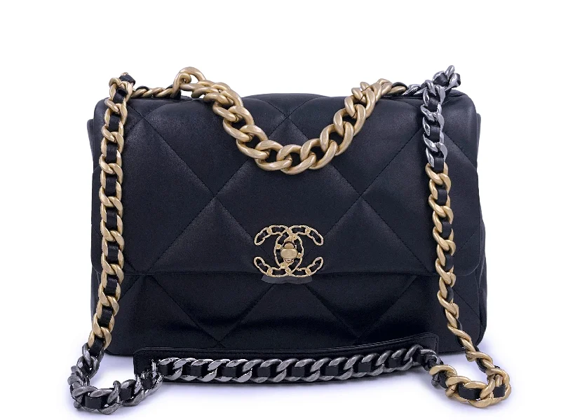 Chanel All - Match Handbag for Versatile StylingNIB 21K Chanel 19 Black Medium Flap Bag