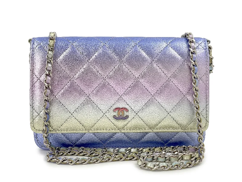 Chanel All - Match Handbag for Versatile StylingNIB 21K Chanel Iridescent Pink Purple Ombre Wallet on Chain WOC Flap Bag