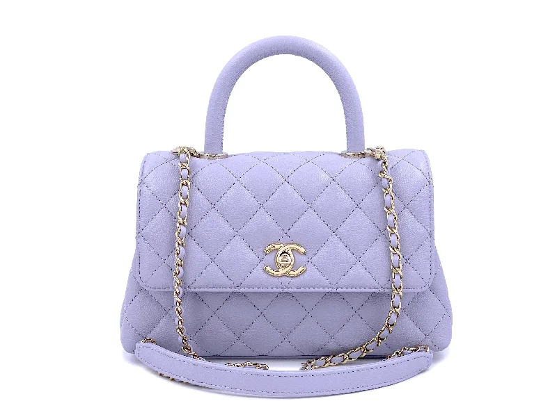 Chanel Quilted Leather Shoulder Bag for FashionistasNIB 21K Chanel Lavender Caviar Coco Handle Flap Bag Small Purple GHW