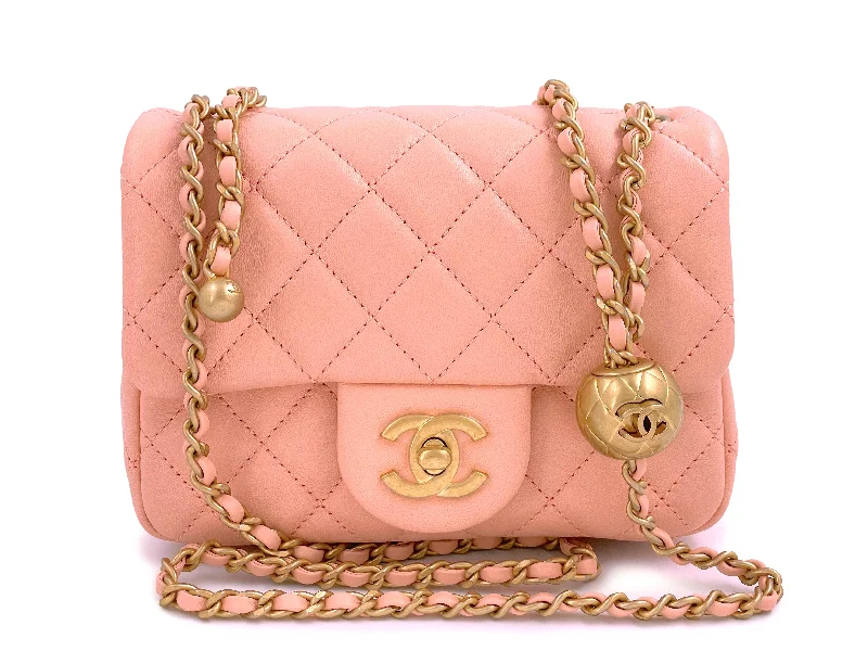 Chanel Colorful Handbag for Spring OutfitsNIB 22C Chanel Pearl Crush Square Mini Flap Bag GHW Peachy Pink